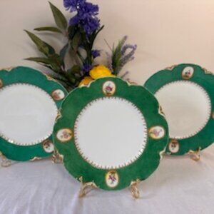 Antique H&C L France Hand Painted Plates Raised Gold Floral 1896 Decorative Porc